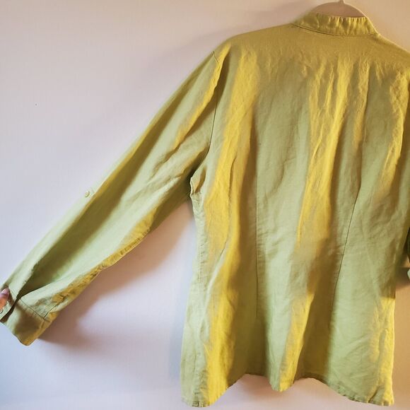 Tweeds Women’s Medium Light Green Button Front Shirt 100% Linen Embroidered - Picture 4 of 12
